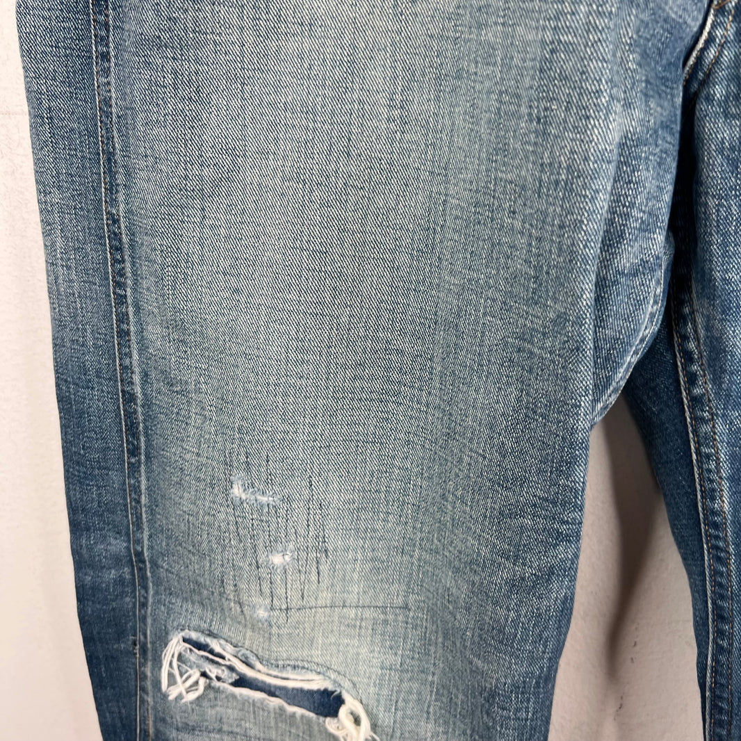 RRL Distressed Buckle Back Jeans