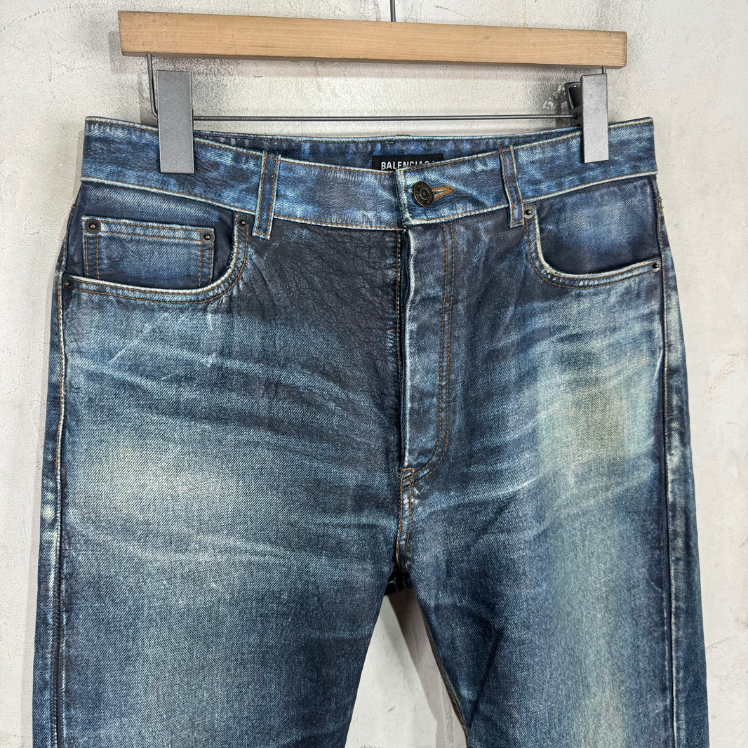 Balenciaga Tromp Denim Leather Pants