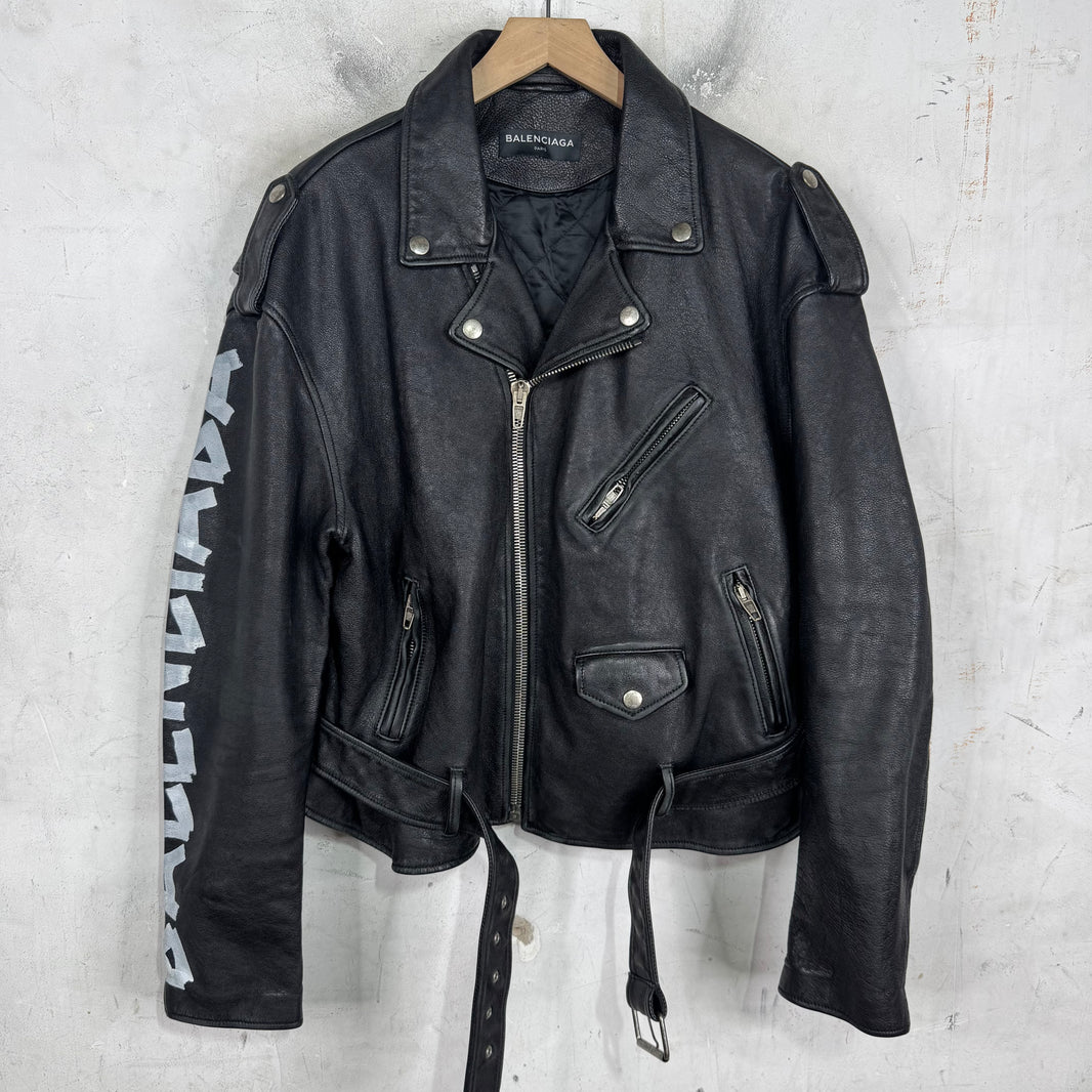 Balenciaga Tape Graphic Leather Biker Jacket