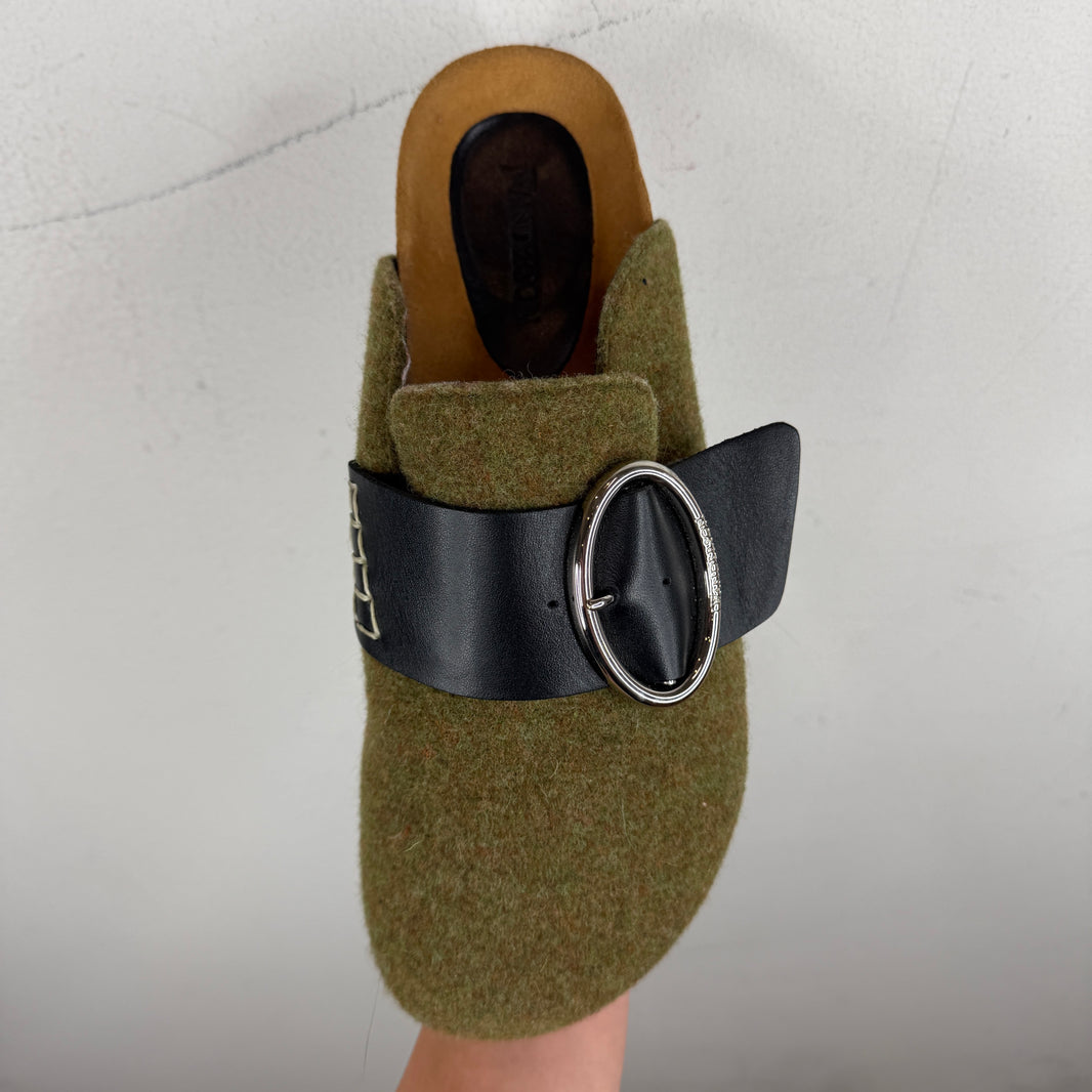 JW Anderson Green Wool Strap Mules