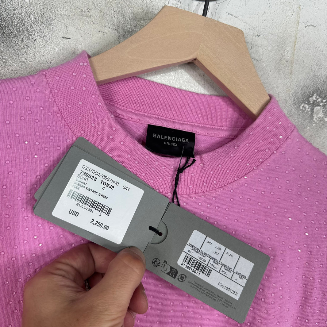 Balenciaga Pink Rhinestoned T-Shirt