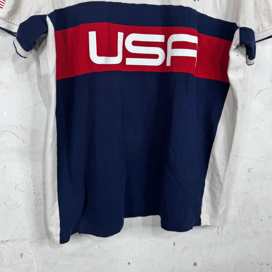 Ralph Lauren White Striped USA Big Pony Polo
