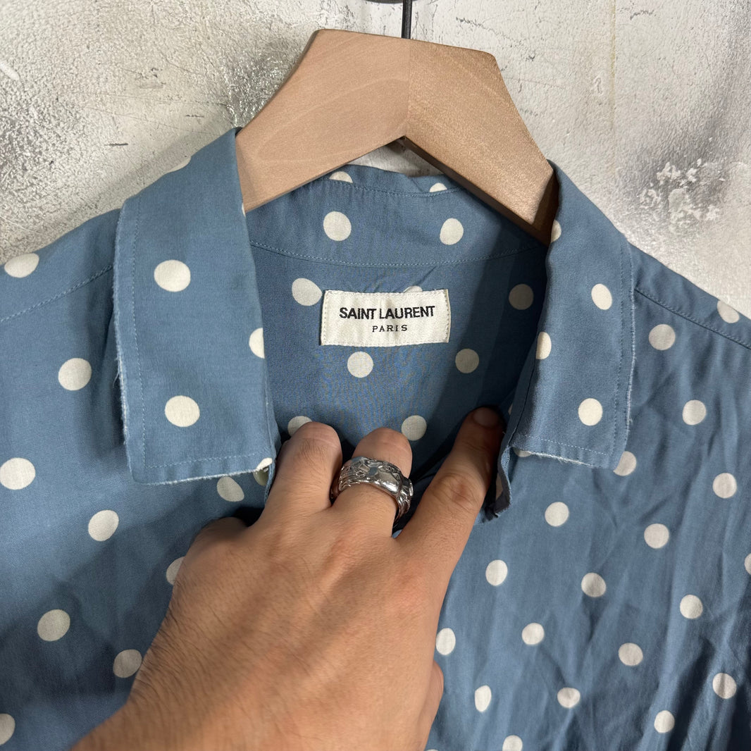 Saint Laurent Runway Blue Polka Dot LS Shirt