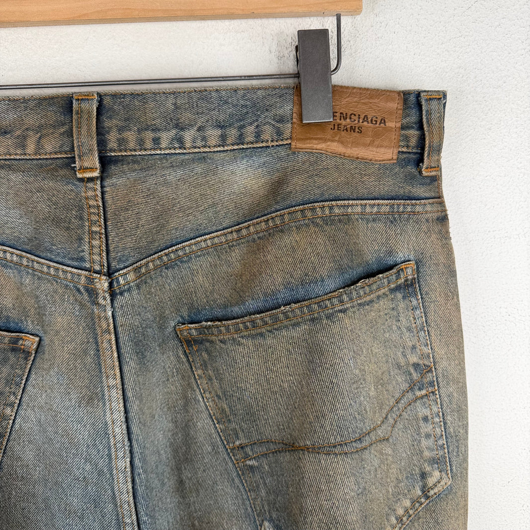 Balenciaga Waxed Mud Blue Wash Baggy Jeans