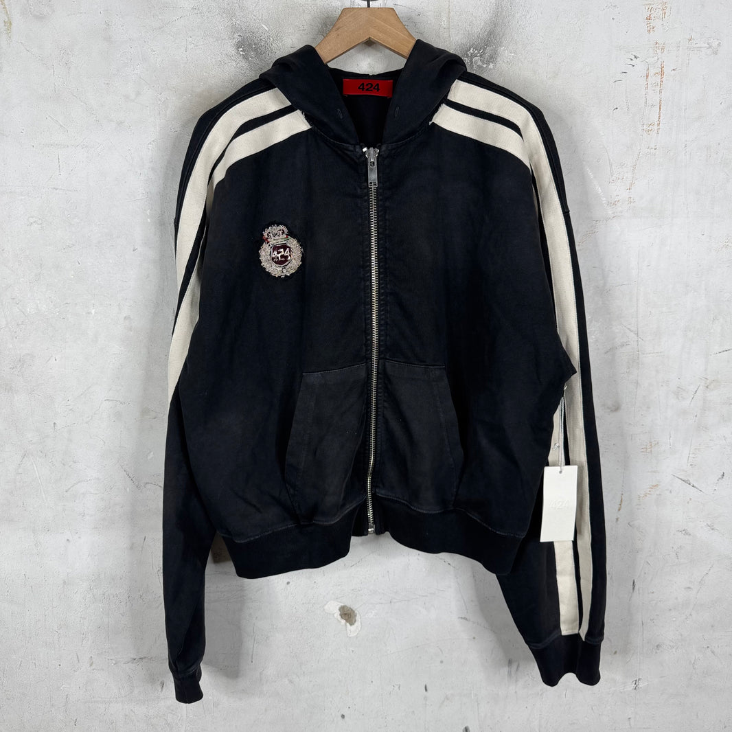 424 Black Zip Up Crest Hoodie