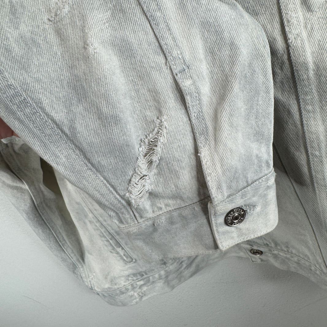 Balenciaga Distressed White Oversized Denim Jacket