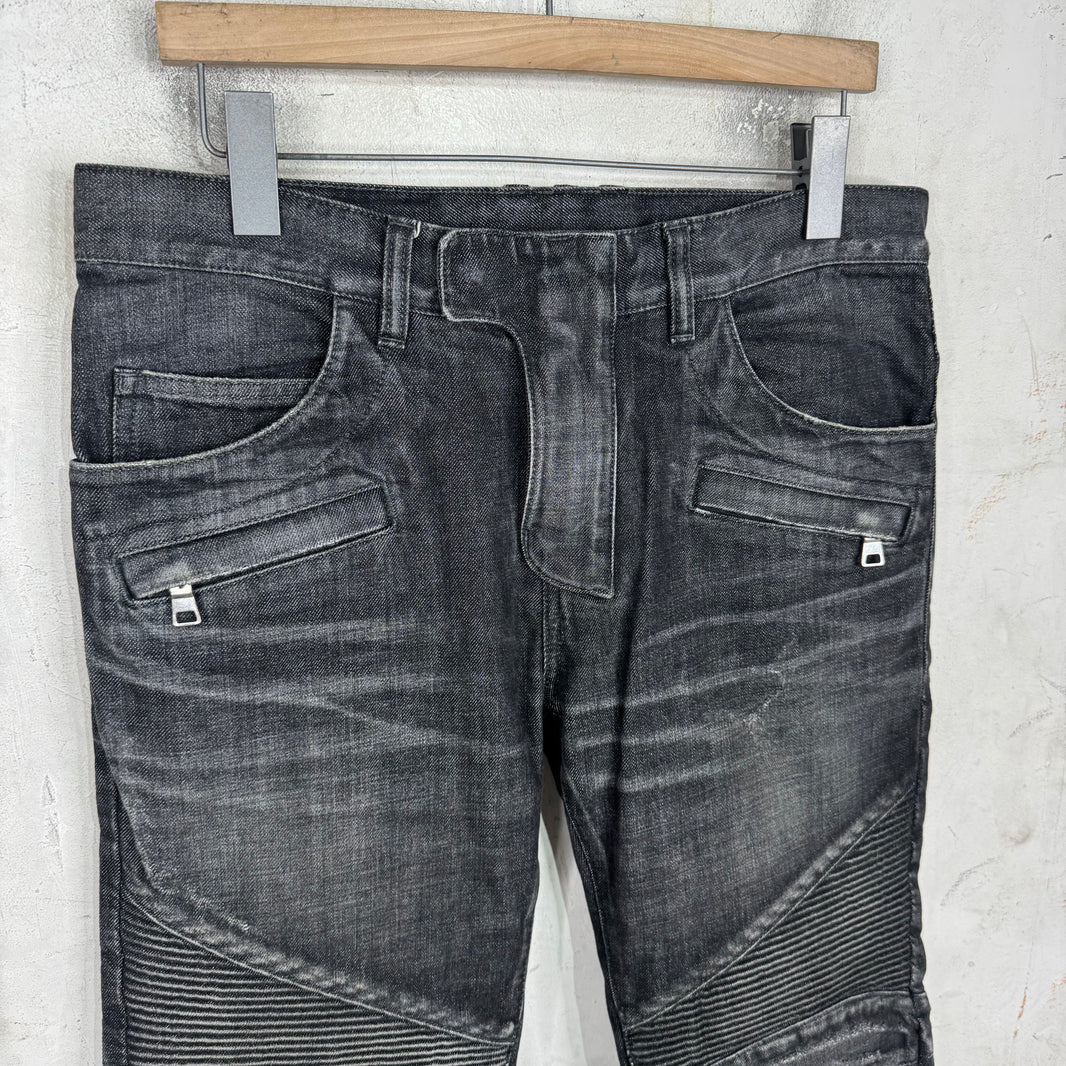 Balmain Charcoal Wash Biker Jeans
