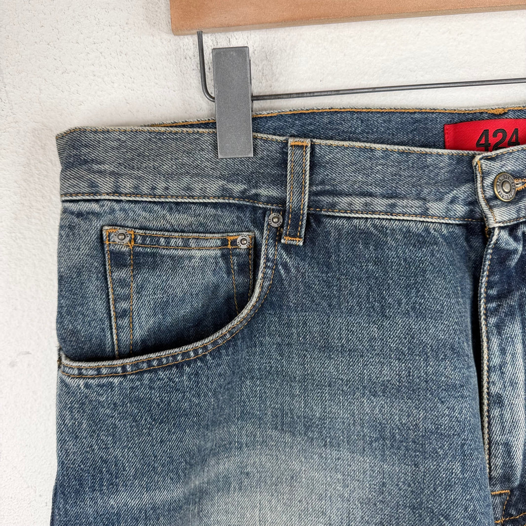 424 Washed Blue 5 Pocket Straight Jeans