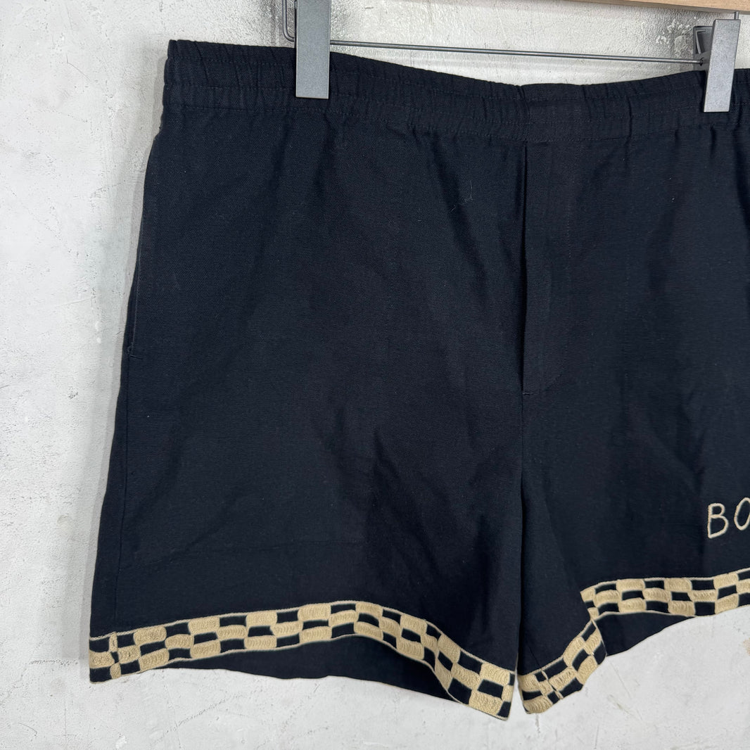 Bode Checkered Trim Canvas Shorts