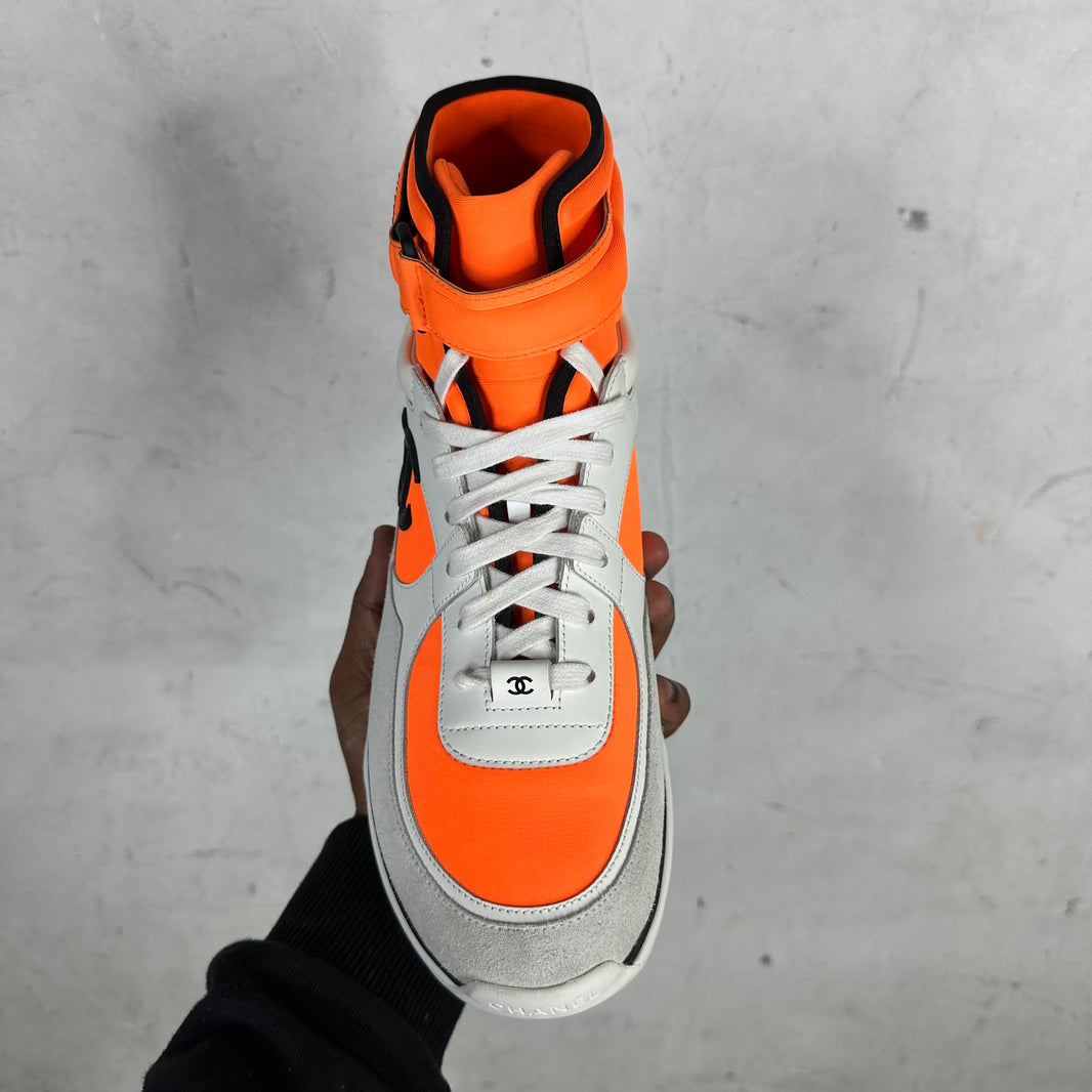 Chanel Orange High Top Double C Sneakers