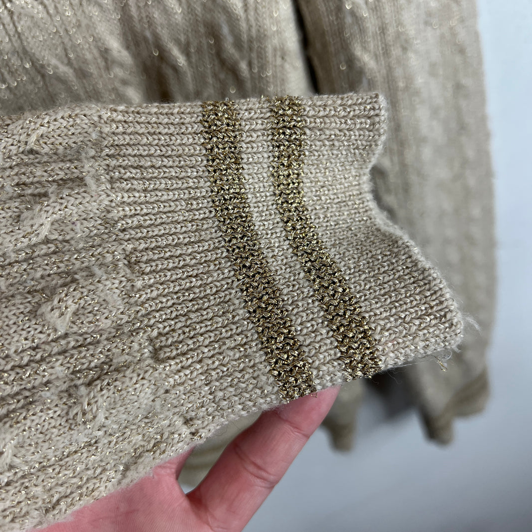 CDG Beige Cable Knit V Neck Sweater