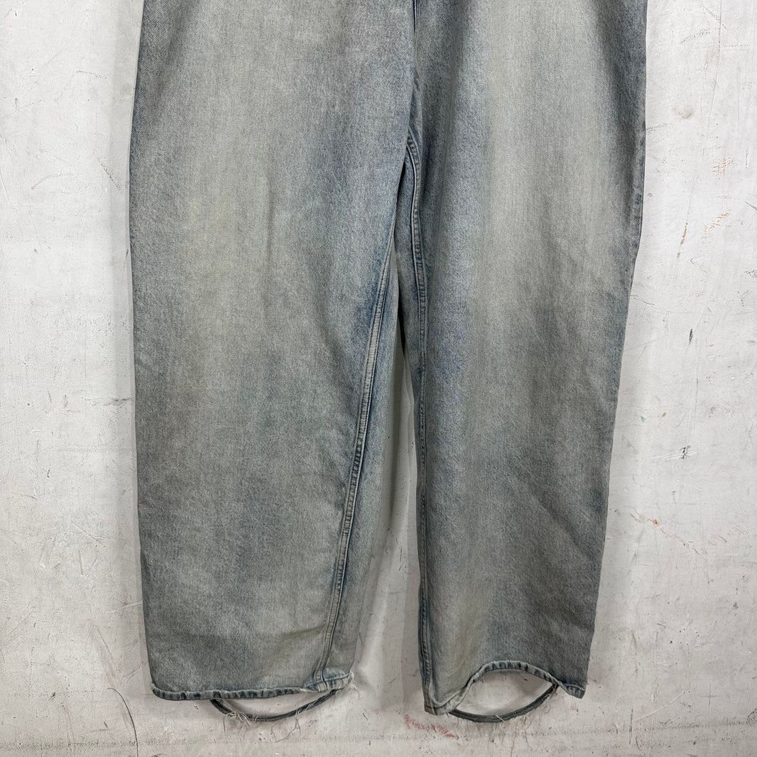 Balenciaga Lightwash Baggy Distressed Hem Jeans