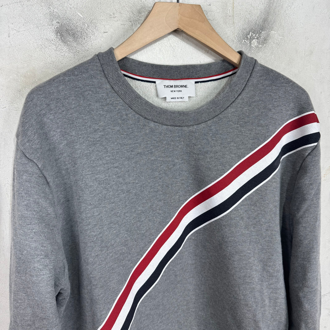 Thom Browne Grey Diagonal Striped Crewneck
