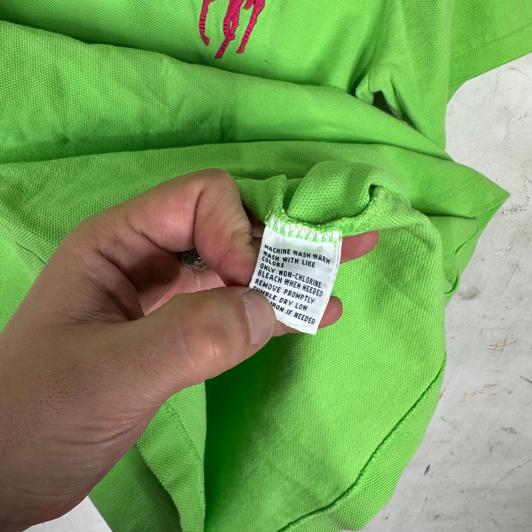 Ralph Lauren Green Pink Neon Big Pony Polo