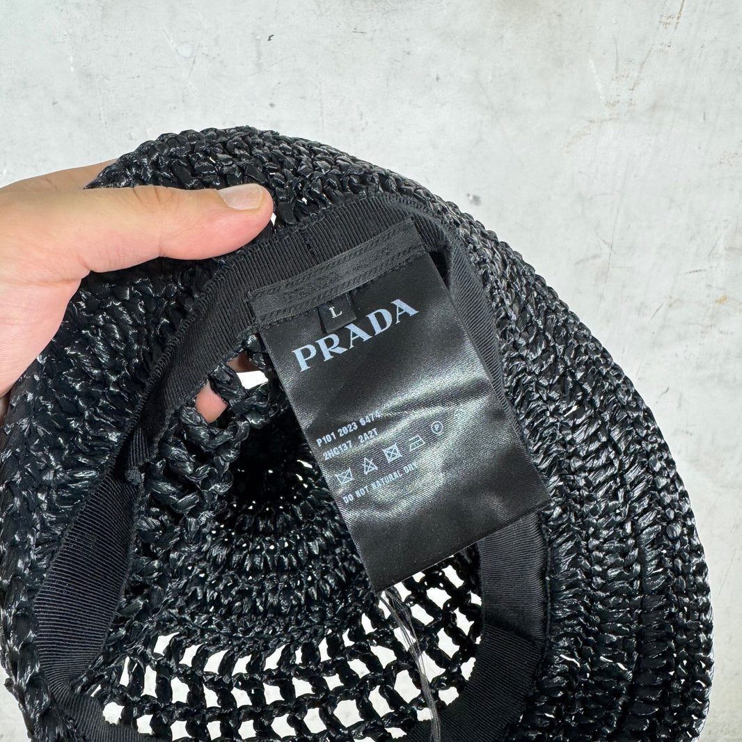 Prada Knitted Straw Bucket Hat