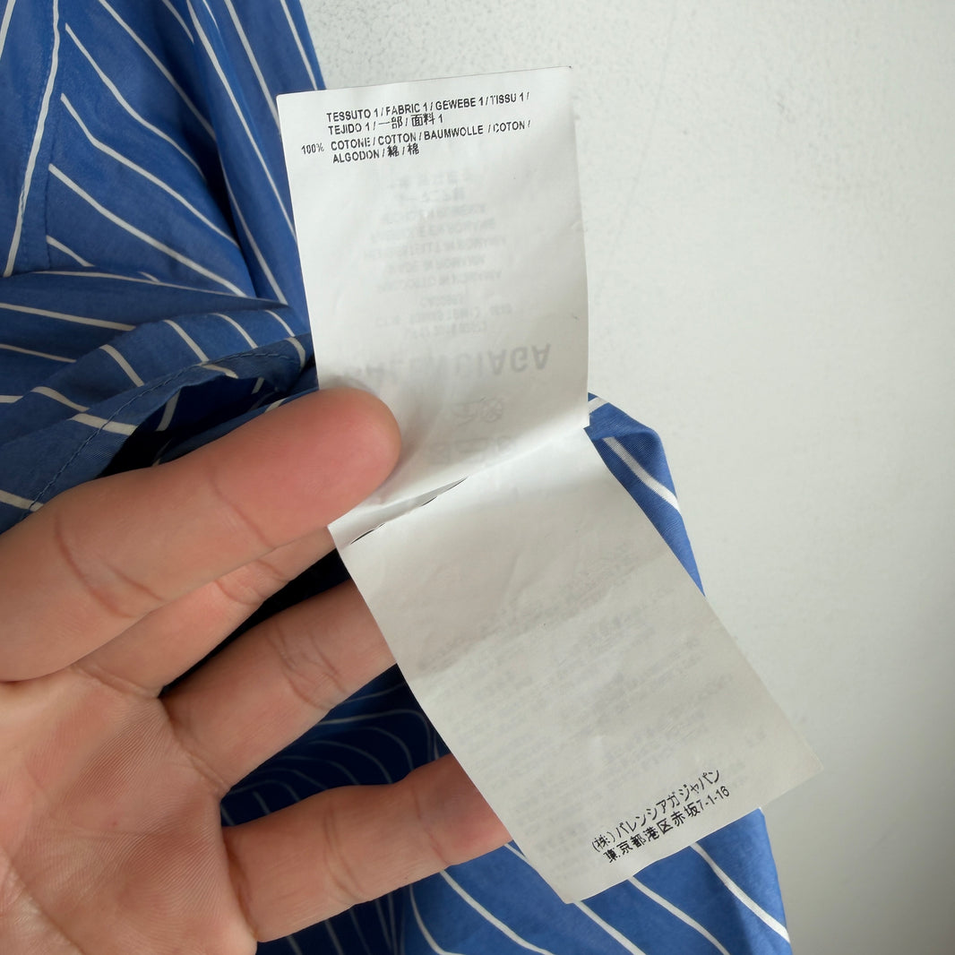 Balenciaga Blue Back Logo Striped Button Up Shirt