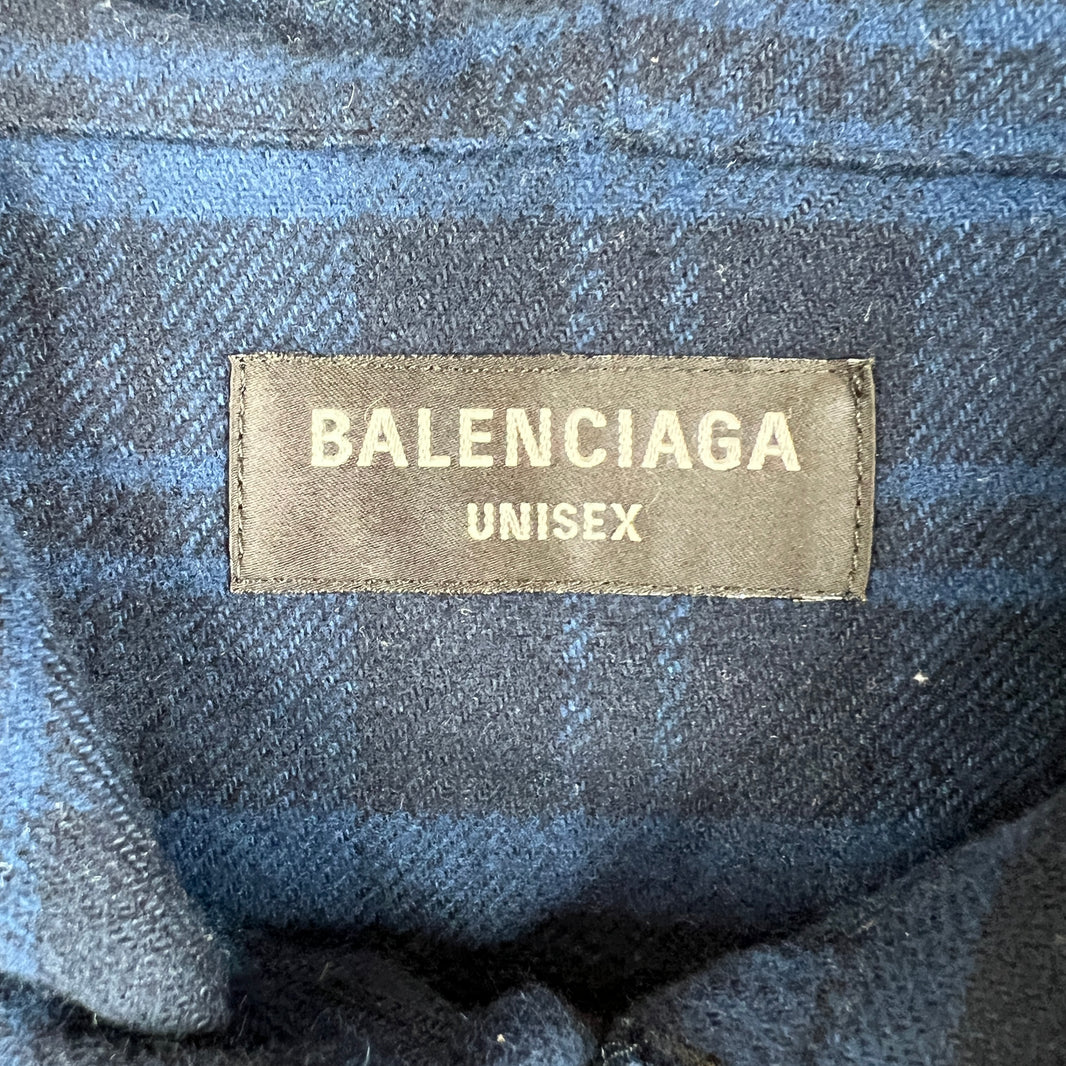 Balenciaga Navy Hooded Plaid Flannel Jacket