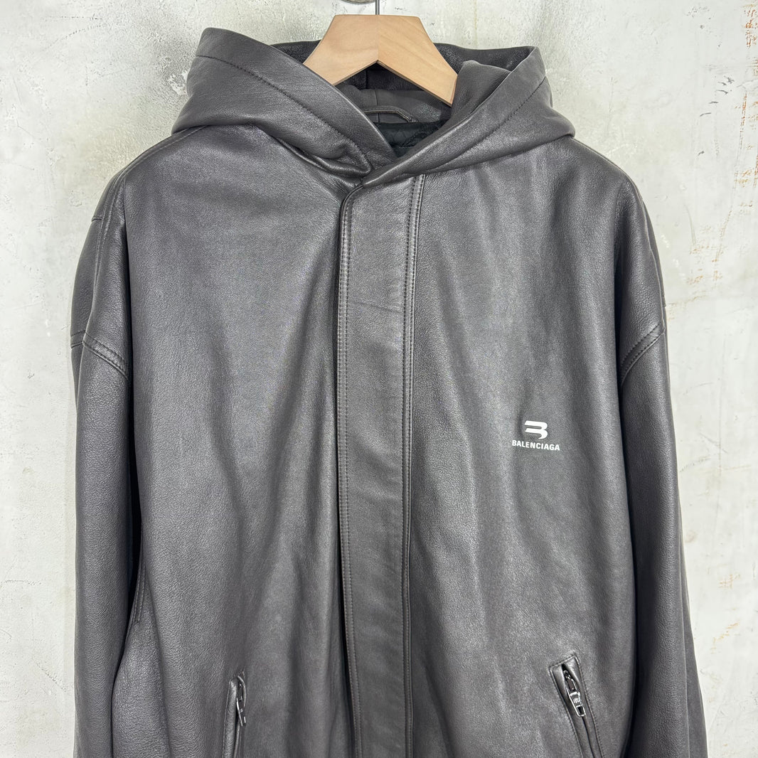 Balenciaga Brown Taxi Hooded Leather Jacket