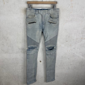 Balmain Light Wash Distressed Biker Jeans