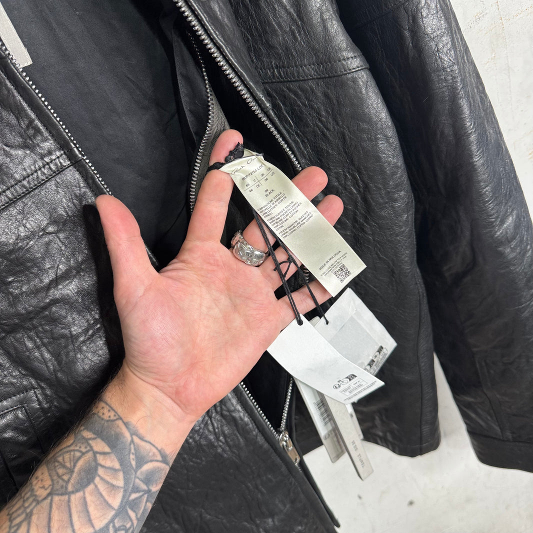 Rick Owens Temple Pebbled Leather Strapped Jacket