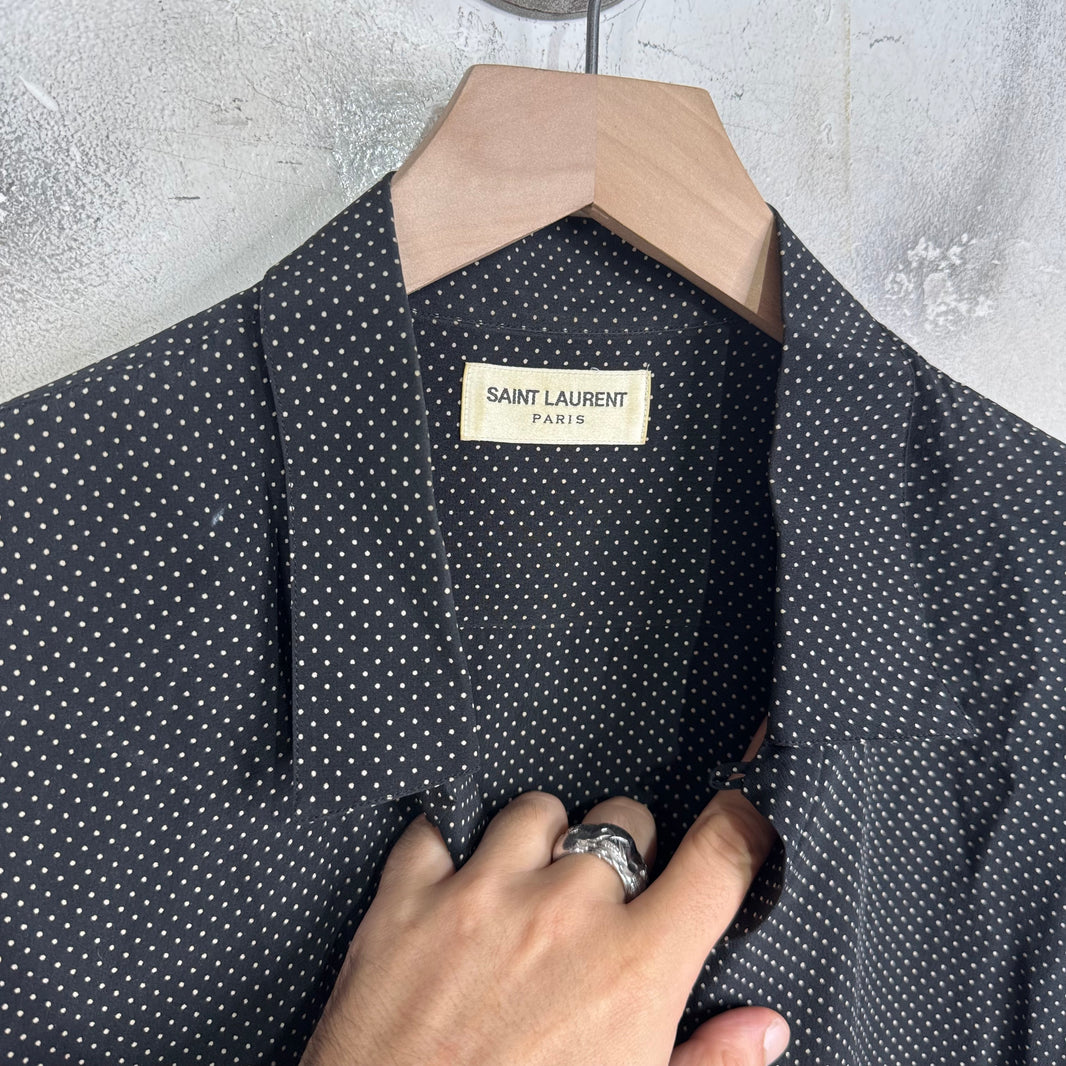 Saint Laurent Black Micro Dotted Silk L/S Shirt
