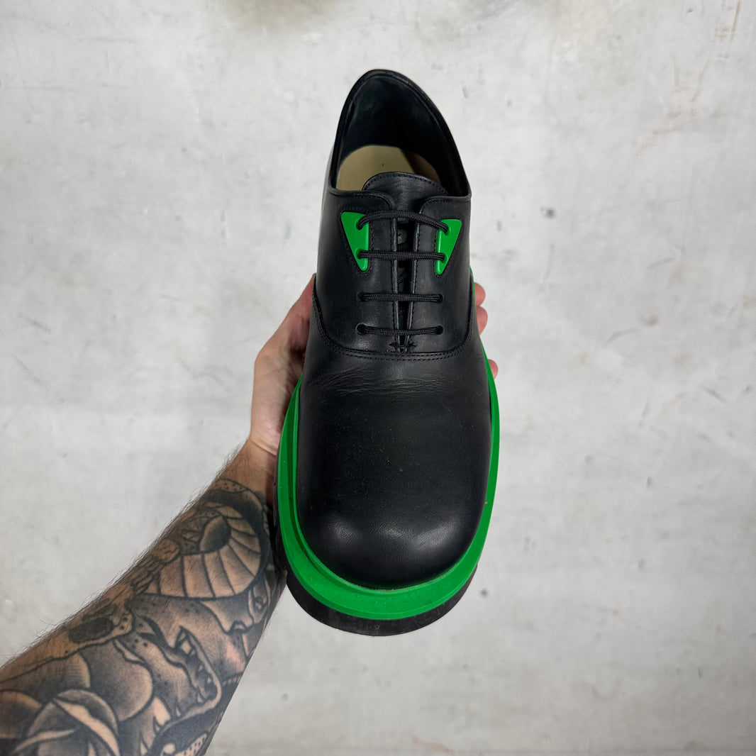 Bottega Veneta Black/Green Rubberized Derbys