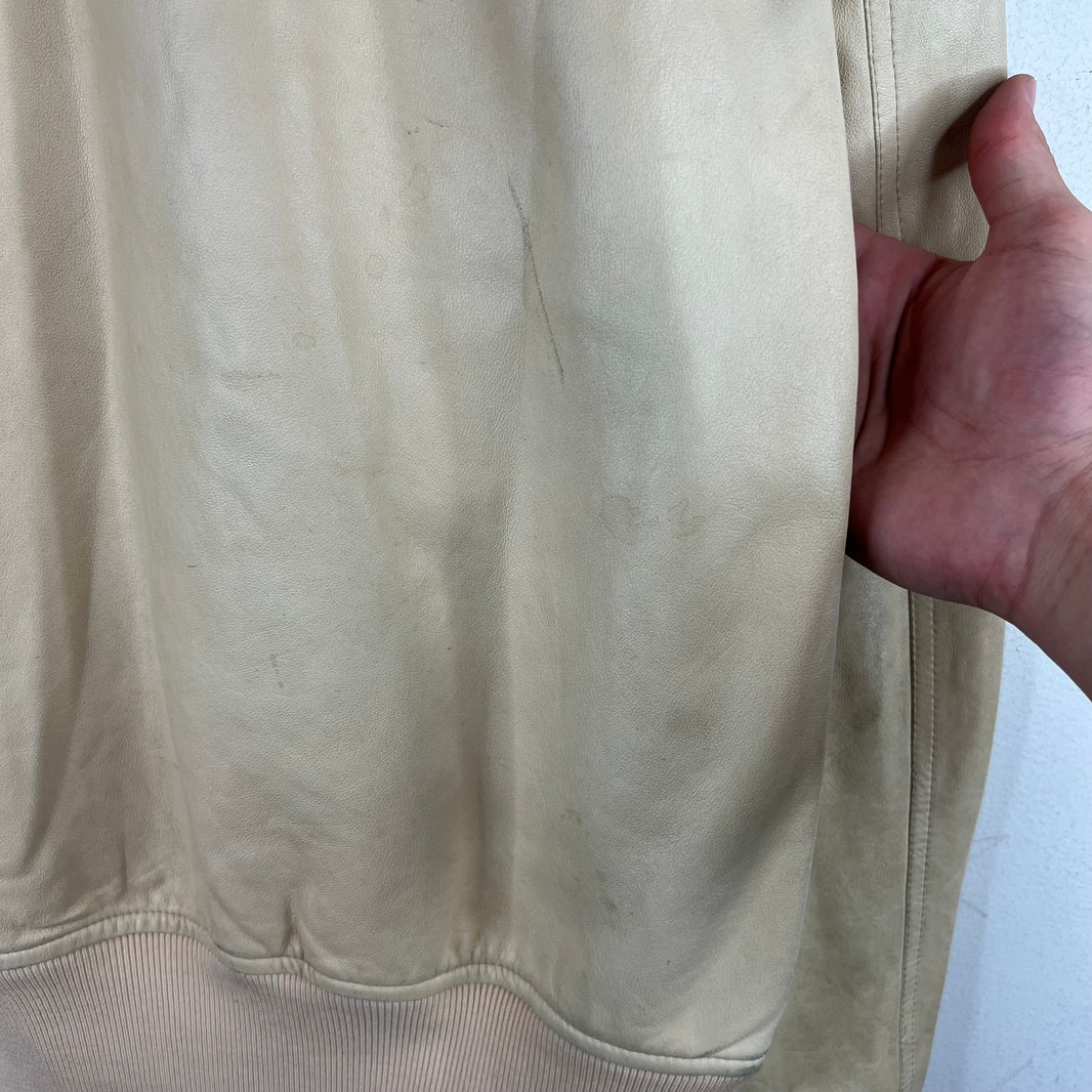 Rick Owens Cream Leather Bomber Jacket