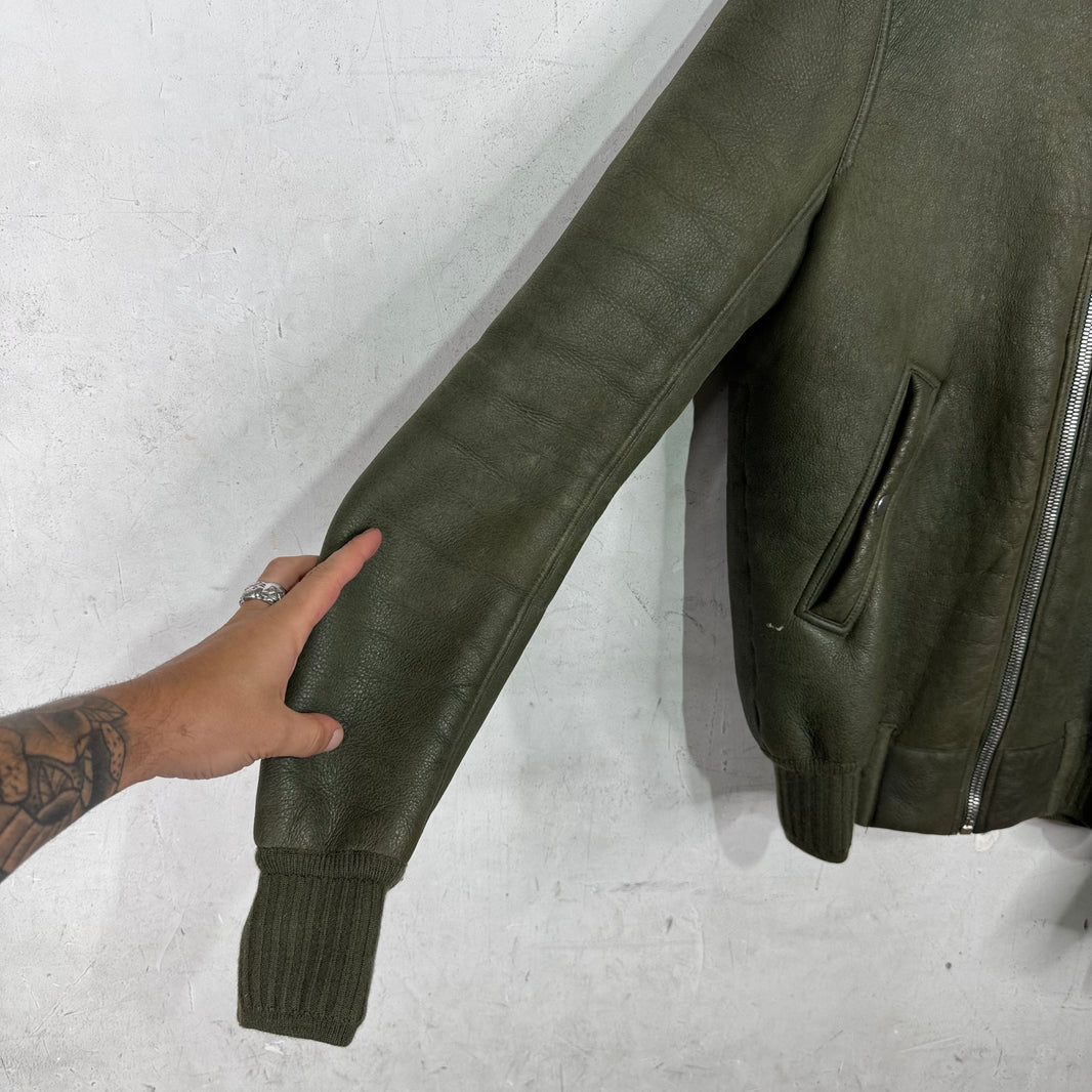 Rick Owens Blistered Leather Shearling Bomber Jacket