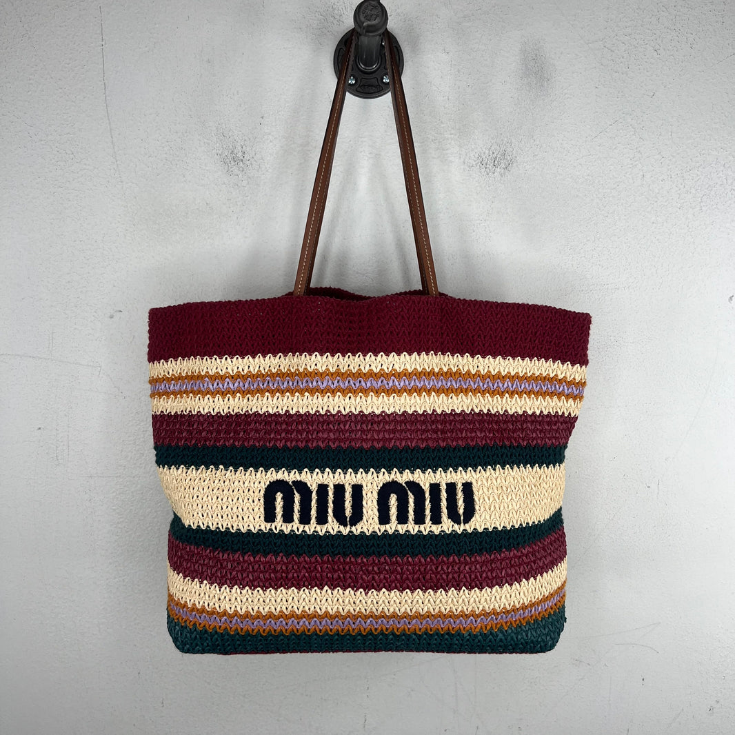 Miu Miu Raffia Woven Tote Bag
