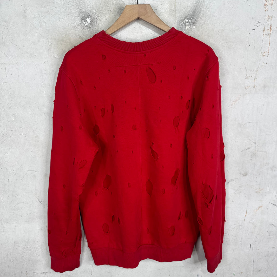 Givenchy Red Distressed Logo Crewneck