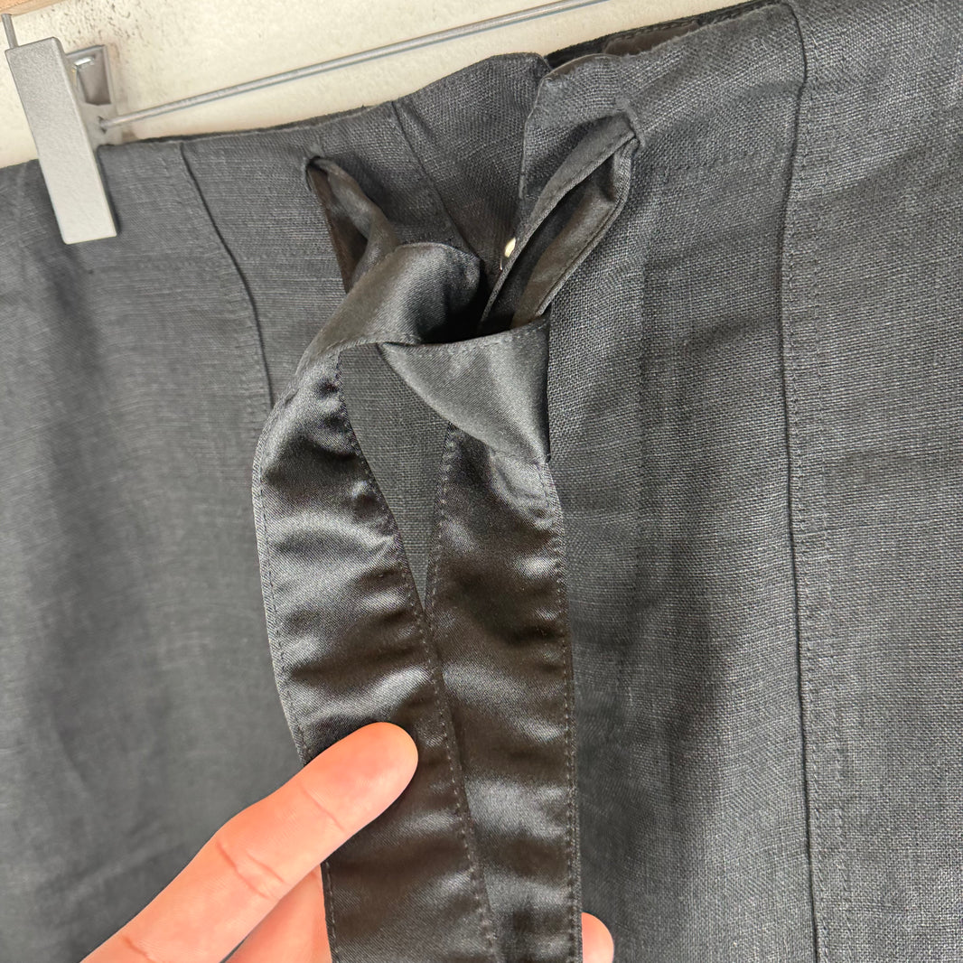 Greg Lauren Black Linen Wide Leg Trousers