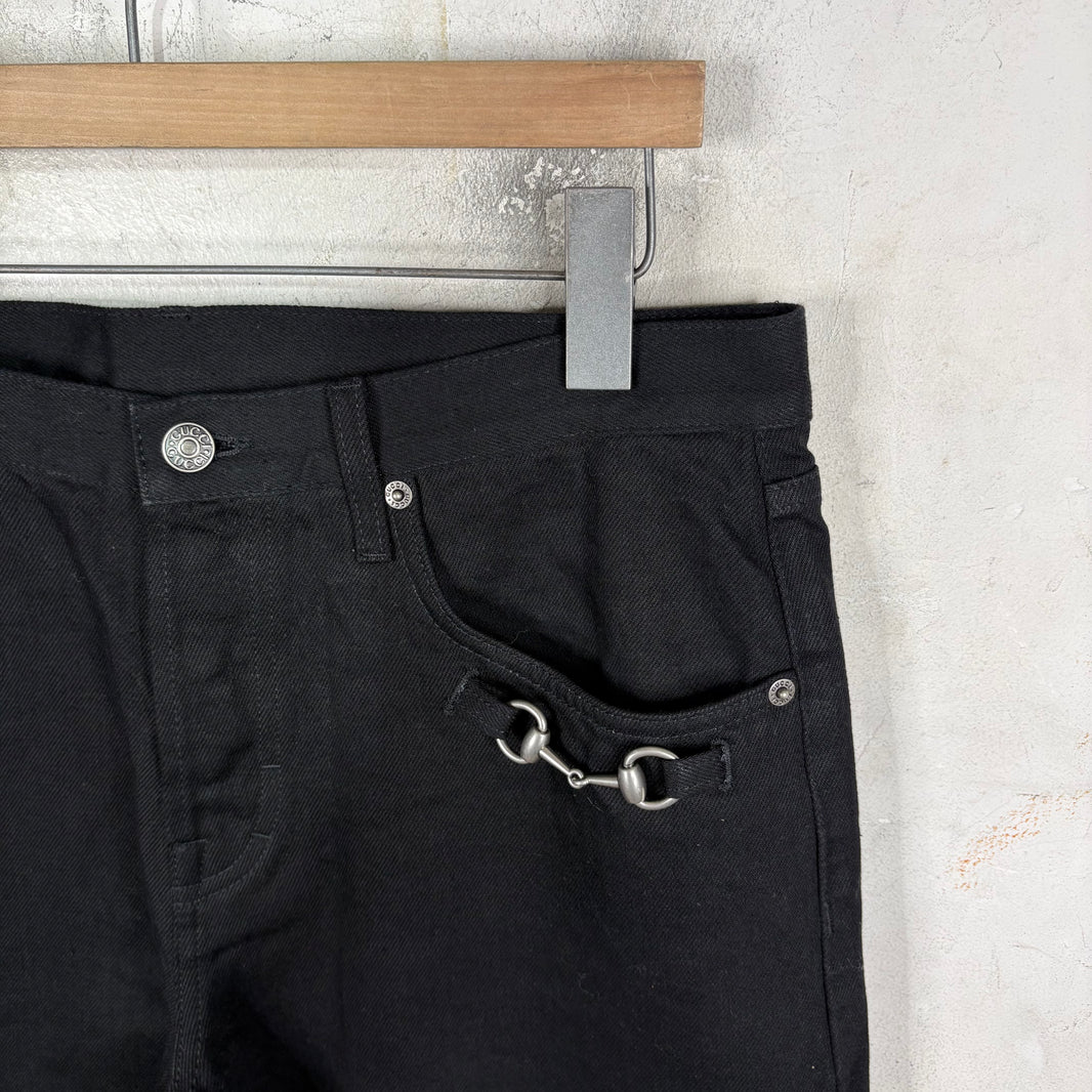 Gucci Raw Black Horse-Bit Jeans