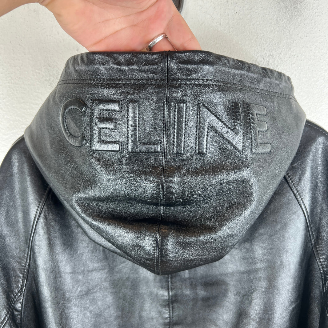 Celine Leather Hooded Bomber Jacket