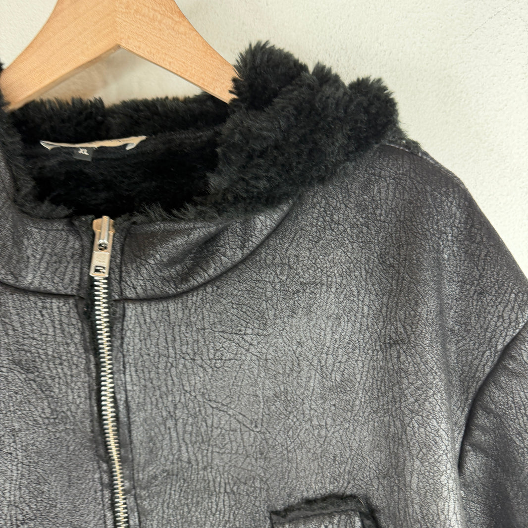 Gosha Rubchinskiy Cracked Leather Fur Lined Jacket