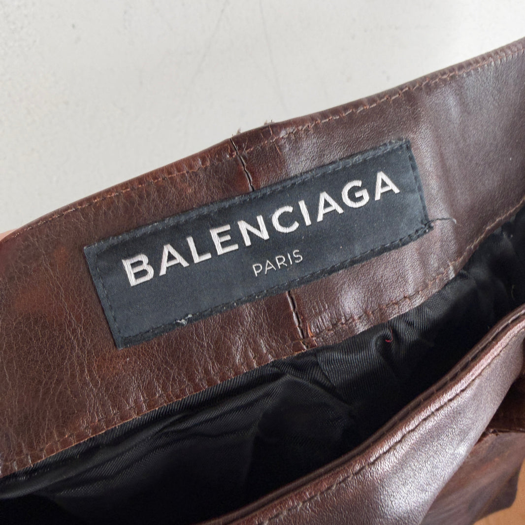 Balenciaga Brown Calf Leather Pants