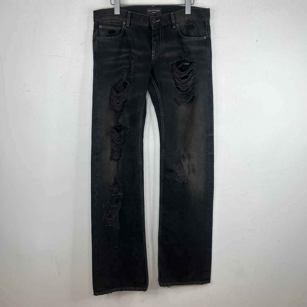 Balenciaga Distressed Black Straight Leg Jeans