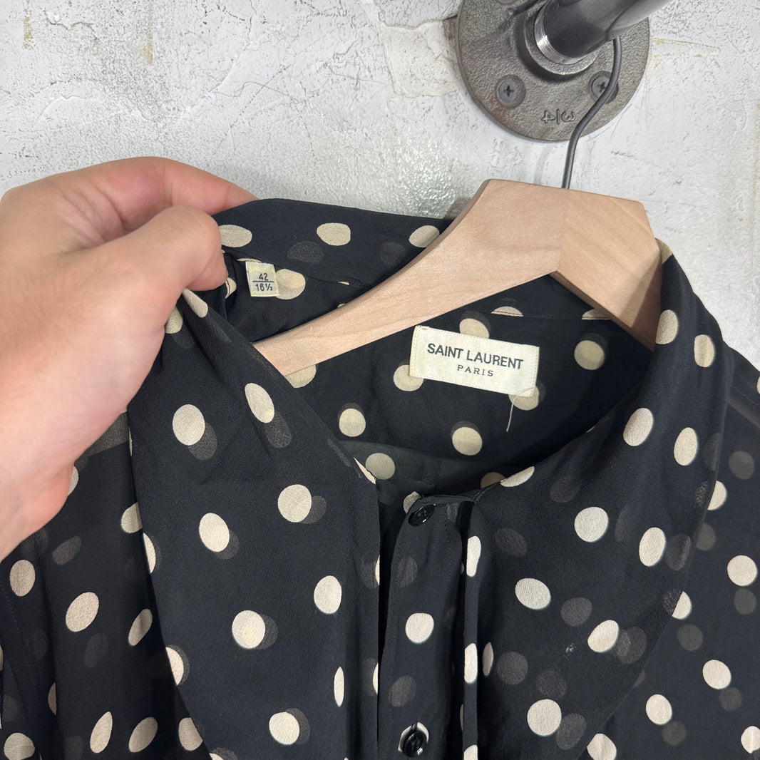 Saint Laurent Silk Dotted Scarfed Button Shirt