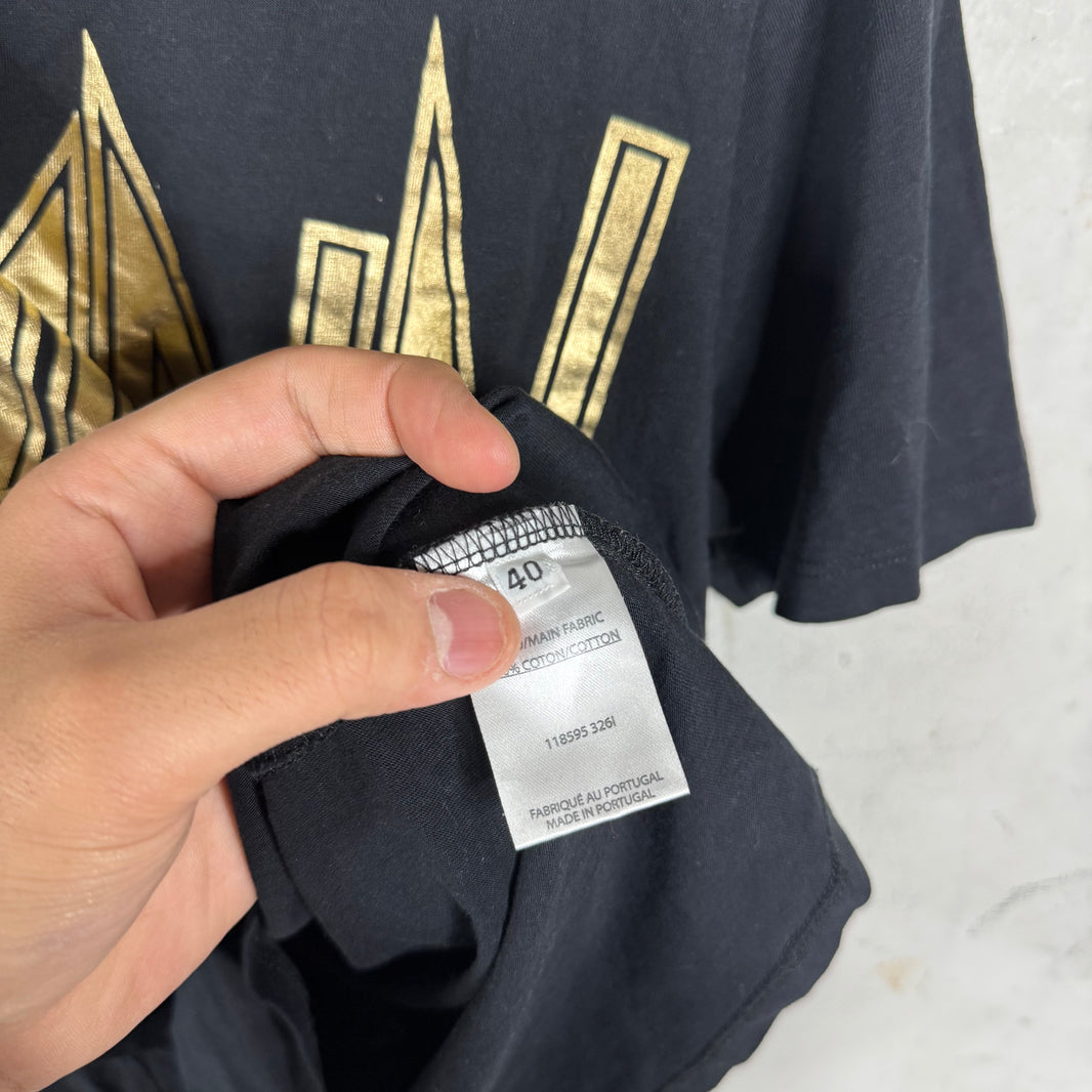 Balmain Metallic Font Buttoned Sleeve T-Shirt