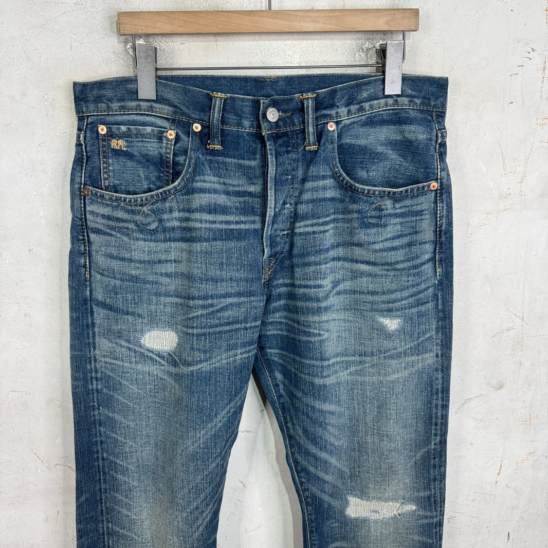 RRL Distressed Slim Bootcut Jeans