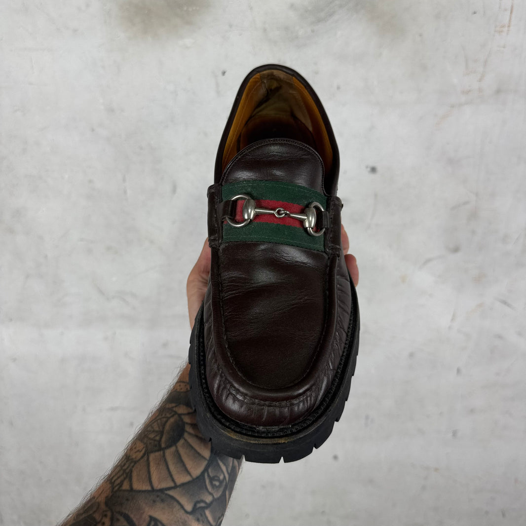 Gucci Platformed Brown Horsebit Loafers
