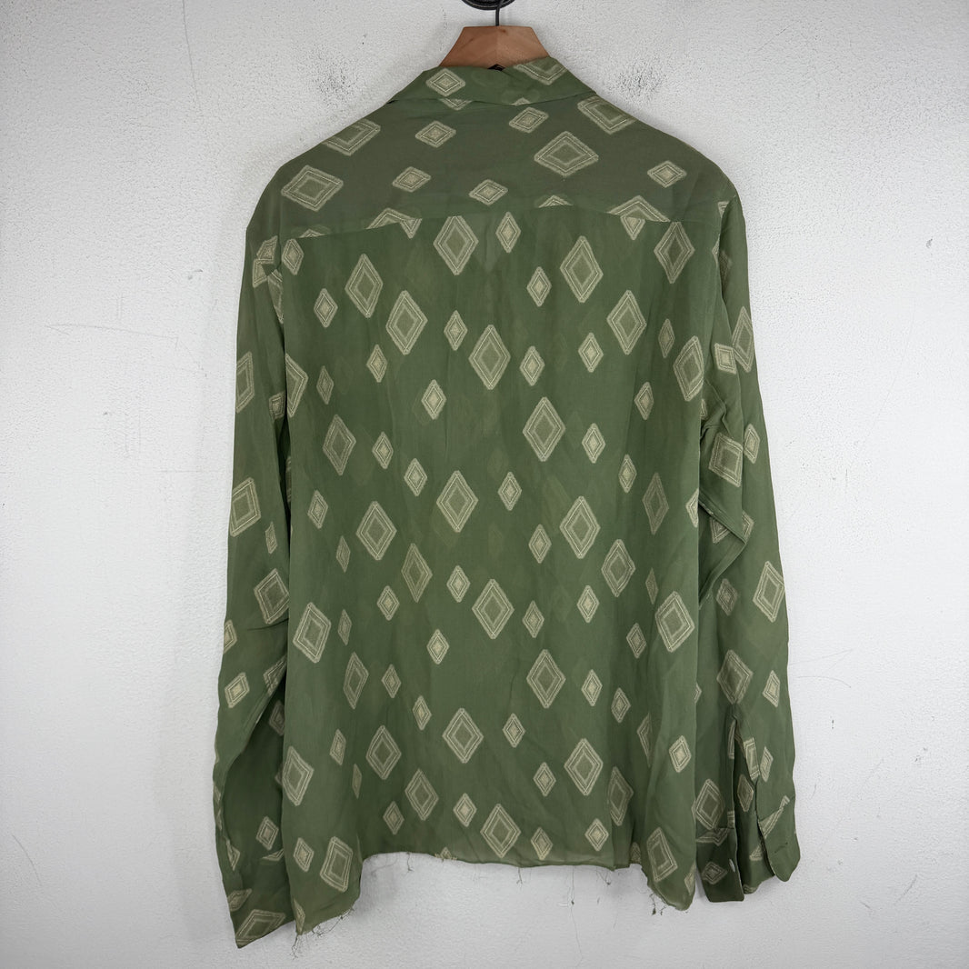 Needles Green Diamond Pattern Rayon LS Button Up Shirt