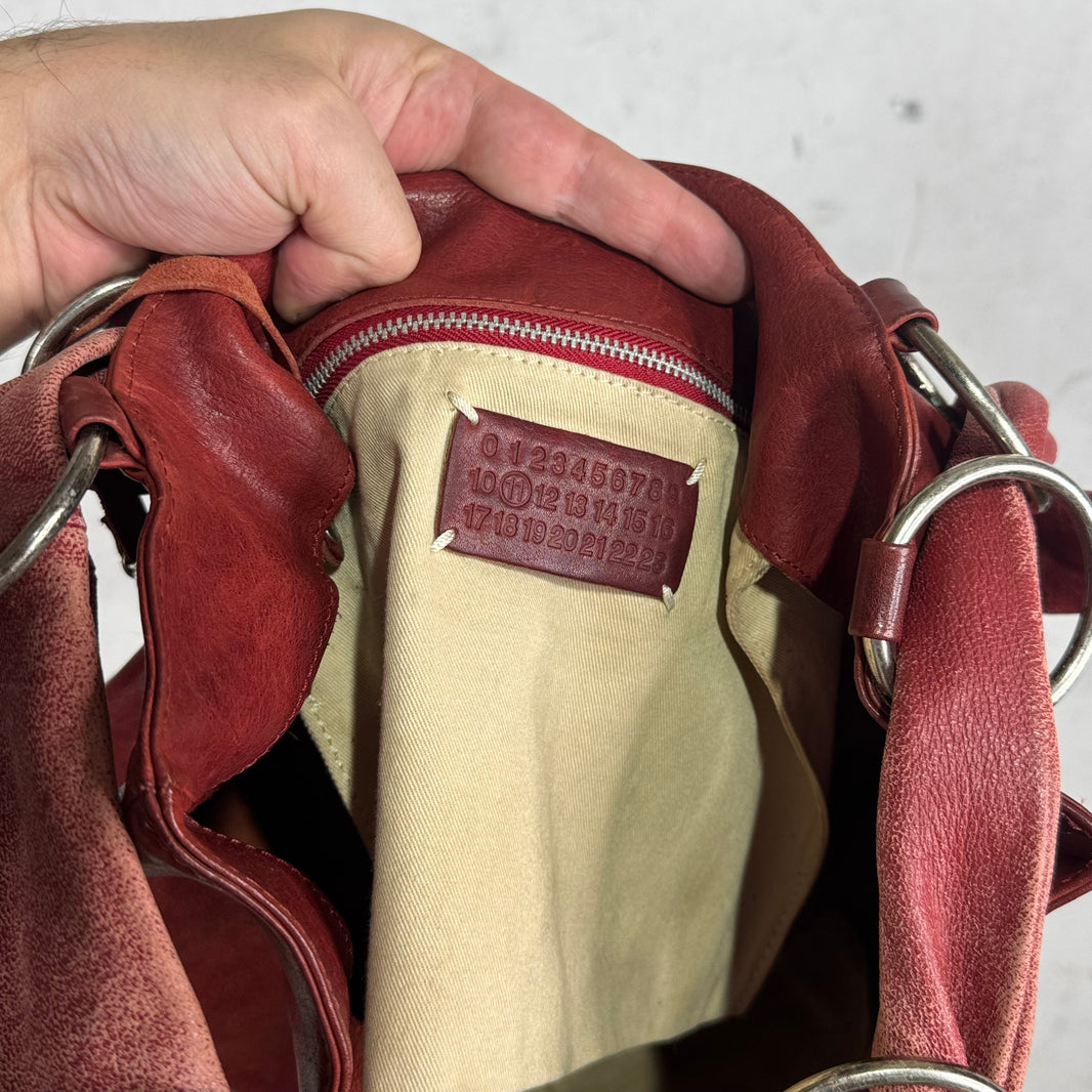 Margiela Red Leather Ring Tote Bag