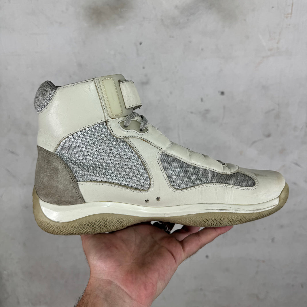 Prada White Grey Strapped High Americas Cup