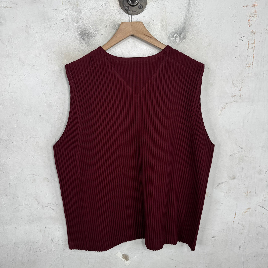 Issey Miyake Maroon Pleates Sleeveless Shirt