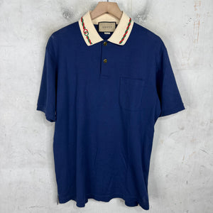 Gucci Navy Embroidered Collar Polo