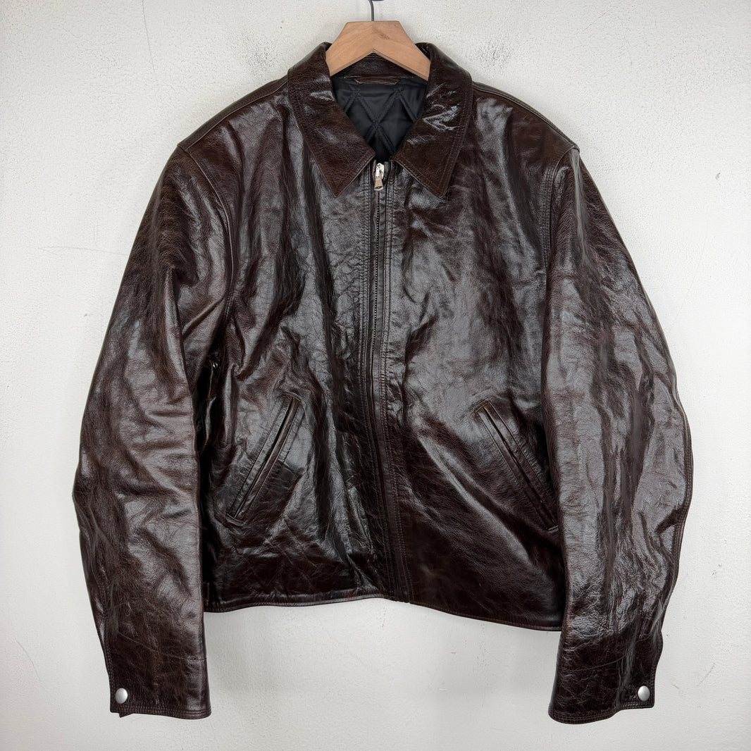 Stussy Brown Goat Leather Garage Zip Up Jacket