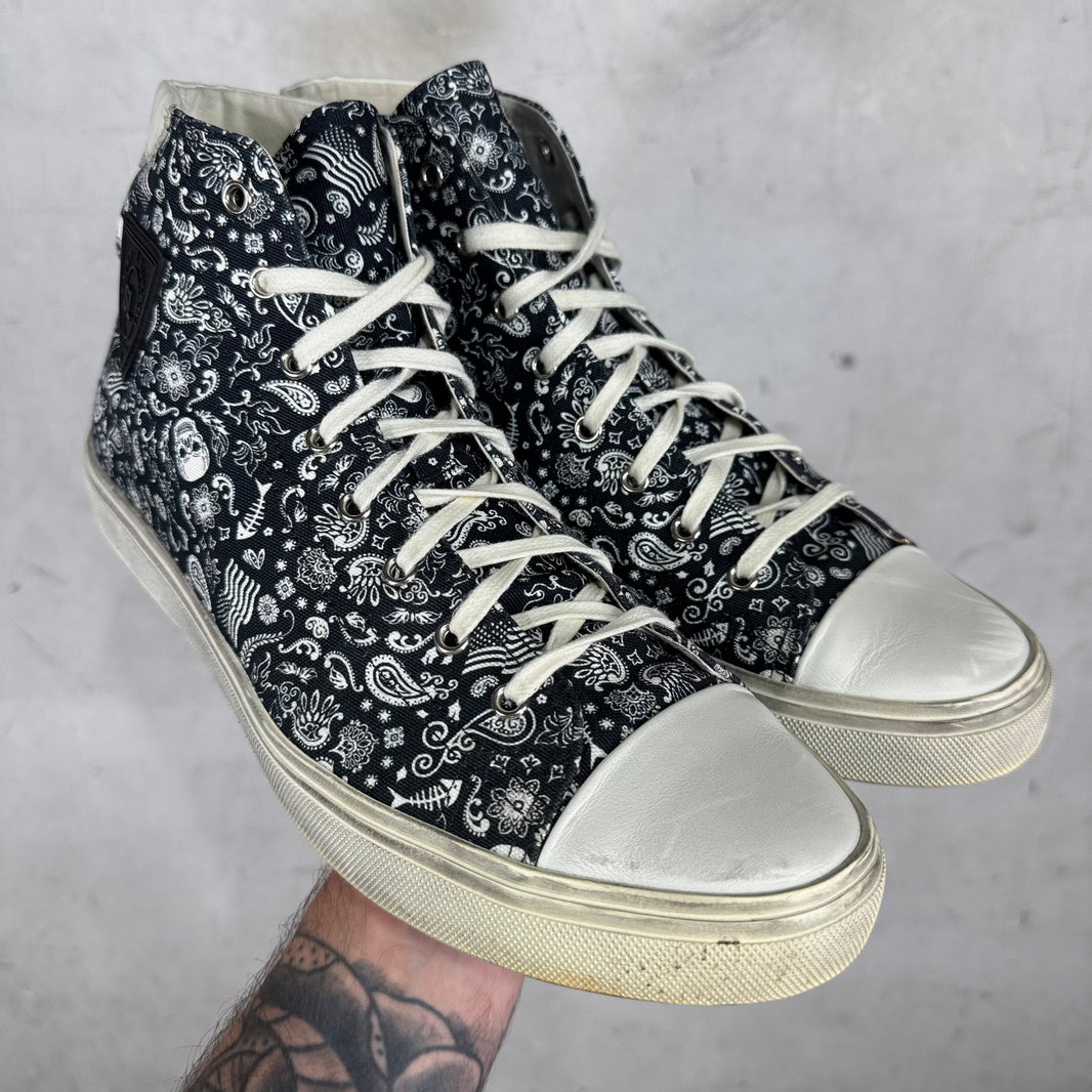 Saint Laurent Patterned Canvas Bedford Skull Sneakers