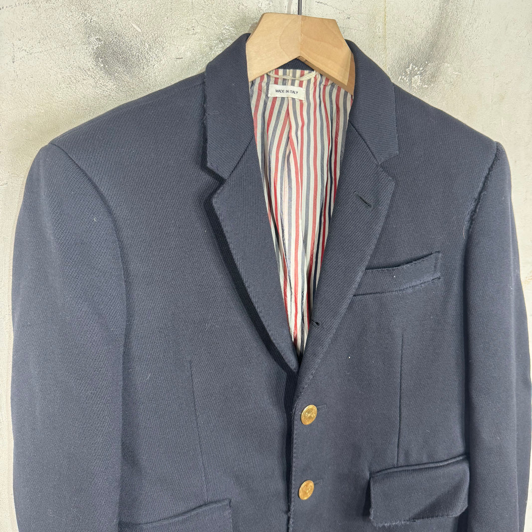 Thom Browne Navy Distressed Gold Hardware Blazer