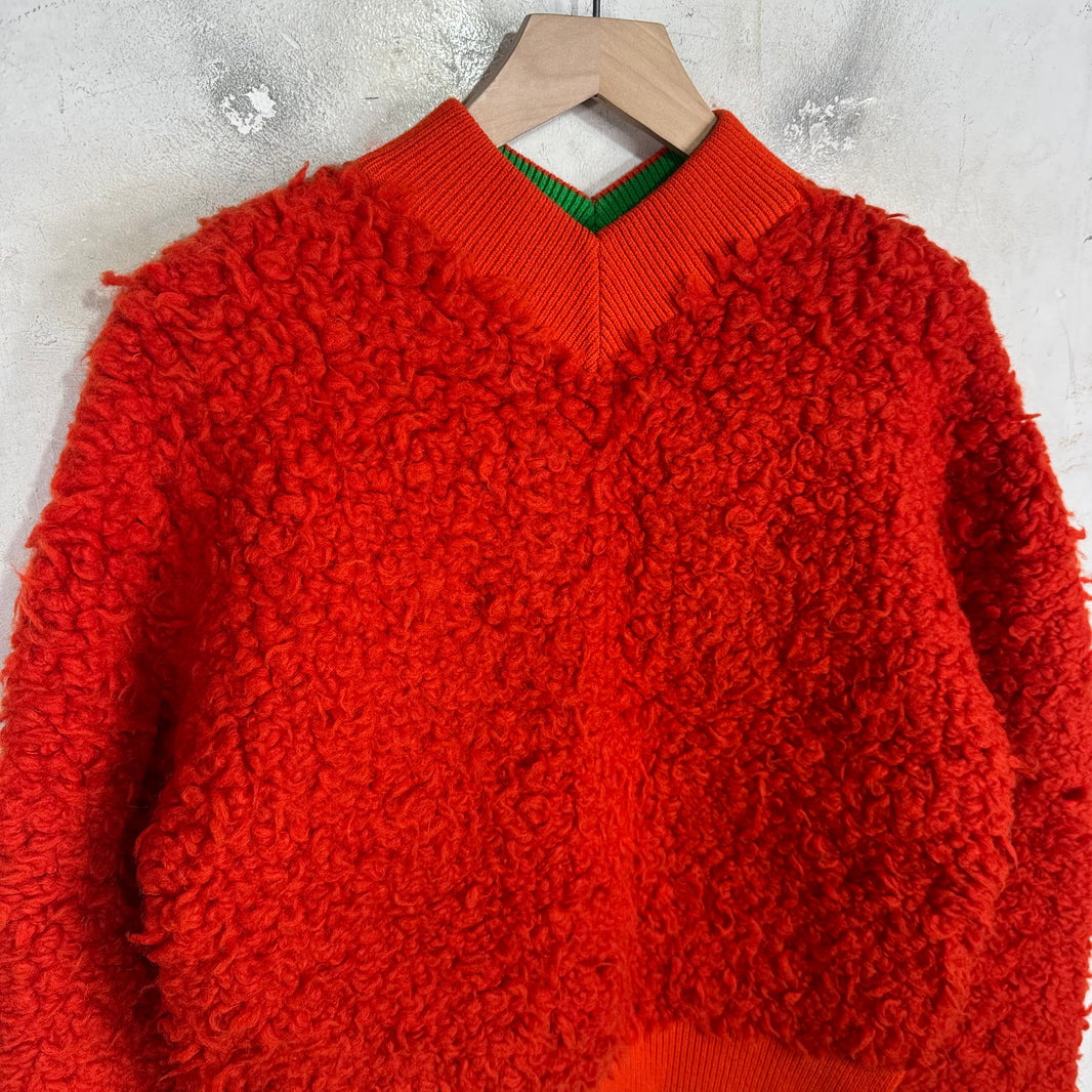 Bottega Veneta Red Fleece V-Neck Sweater