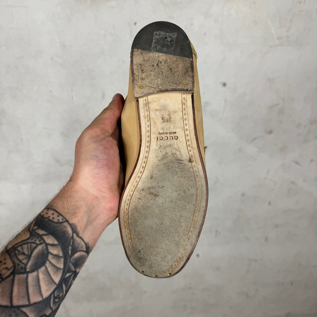 Gucci Beige Soft Leather Horsebit Mules